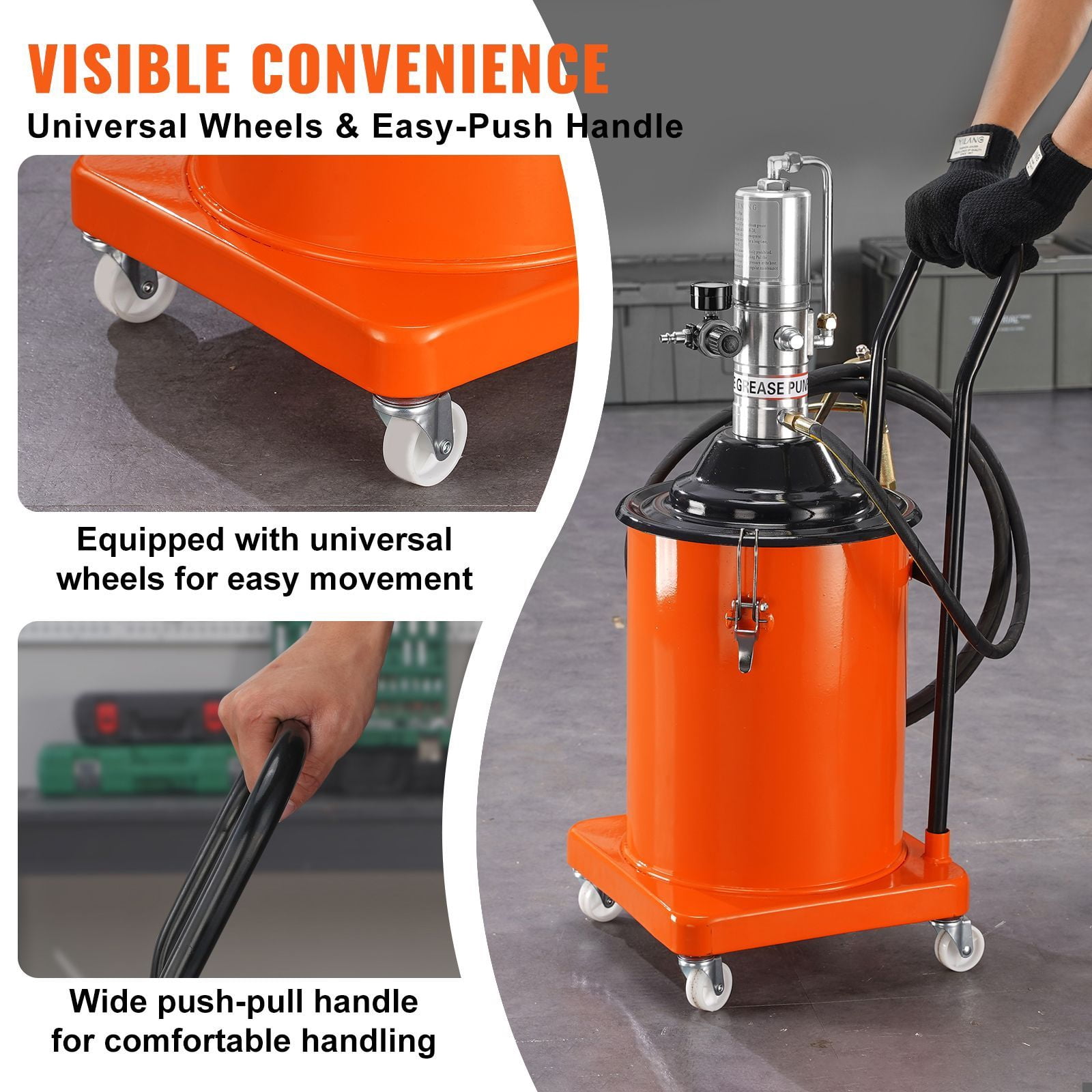 Dranite Air Operated Grease Pump, 5 Gallon (20L) Portable Pneumatic Lubrication System with 13ft High Pressure Hose, Grease Gun & Wheels, 50:1 Pressure Ratio for Industrial Maintenance
