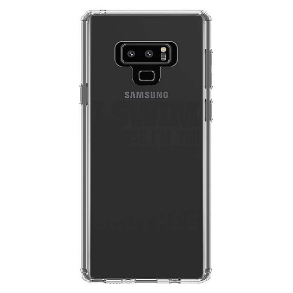 DistinctInk Clear Shockproof Hybrid Case for Samsung Galaxy Note 9 - TPU Bumper Acrylic Back Tempered Glass Screen Protector - I Swim Because I'm Too Sexy For Clothes
