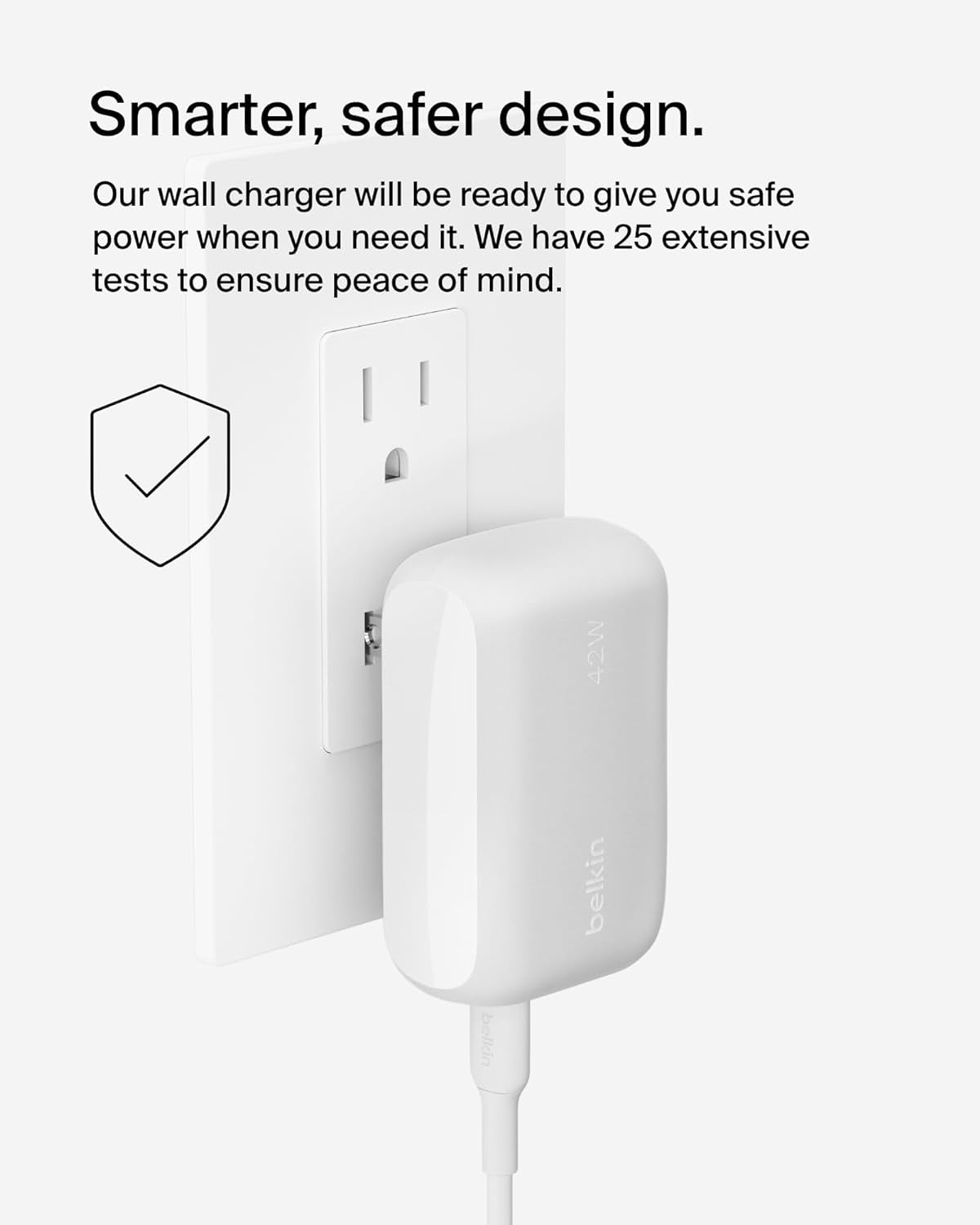 Belkin 42W Dual Port Wall Charger, USB-C + USB-A Charger - Fast Charging for iPhone 16, 15, 14, 13, Pro, Pro Max, Plus, iPad, MacBook, Galaxy S25 Ultra, Pixel, Nintendo Switch 2 & More - White
