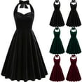 thumbnail image 1 of Gspmoly Robes pour Femmes, Robe Rétro Sans Manches à Col pour Femmes Style Velours Doré Uni Robe Formelle Robe de Cocktail jusqu'à 65 % de Rabais, 1 of 9