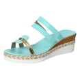 thumbnail image 2 of Espadrilles for Women Trendy Strappy Wedge Sandals Summer Open Toe Color Block Slides Casual Slip on Platform Heels Blue Size 7.5, 2 of 7