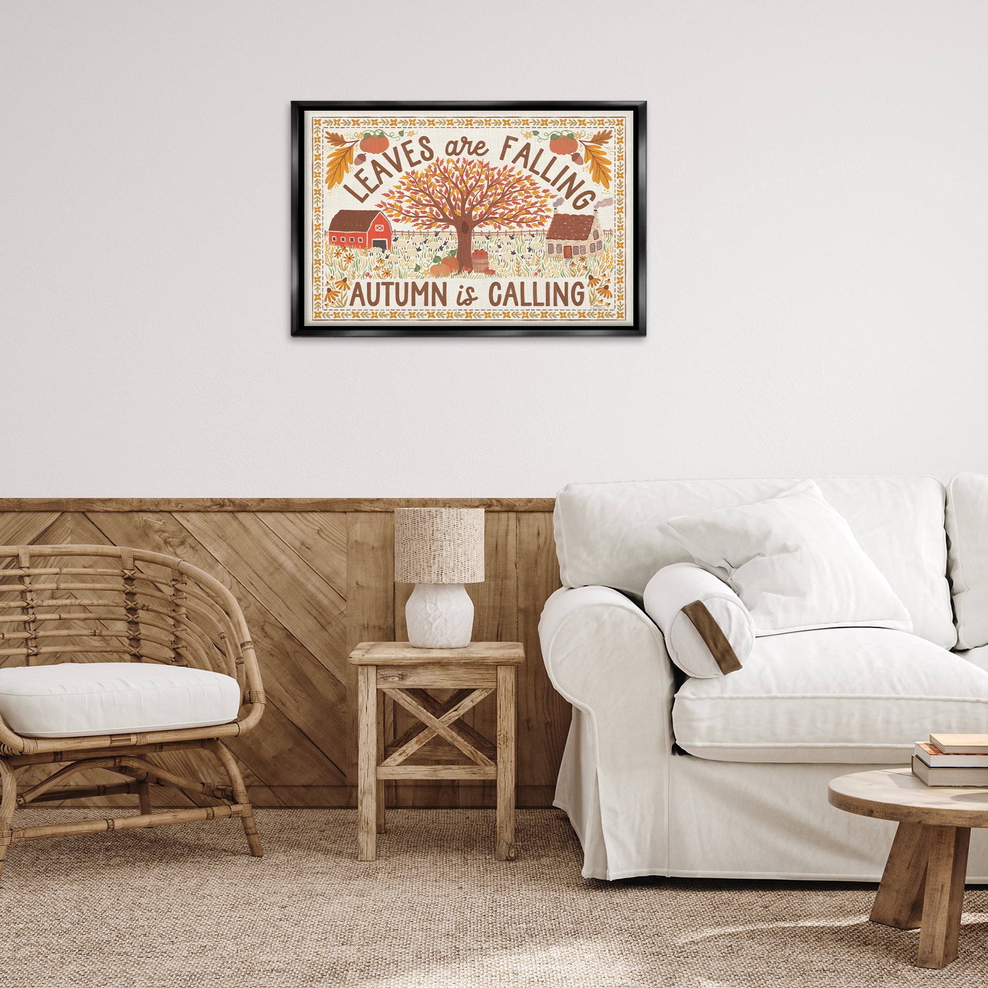 Stupell Industries Leaves Are Falling Scene Landscape Painting Black Floater Framed Canvas Art Prints Wall Art, 31 x 21