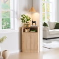 thumbnail image 4 of Modern Small Corner Cabinet with Adjustable Shelf and Magnetic Push Latch, 32" H Corner Storage Cabinet for Bathroom, Living Room and Kitchen, Natural Oak, 4 of 14