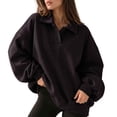 thumbnail image 3 of Black Sweatshirt for Women s Oversized Half Zip Pullover Long Sleeve Sweatshirt Quarter Zip Hoodie Sweater Teen Girls Fall Blouse Clothes with Pockets, 3 of 5