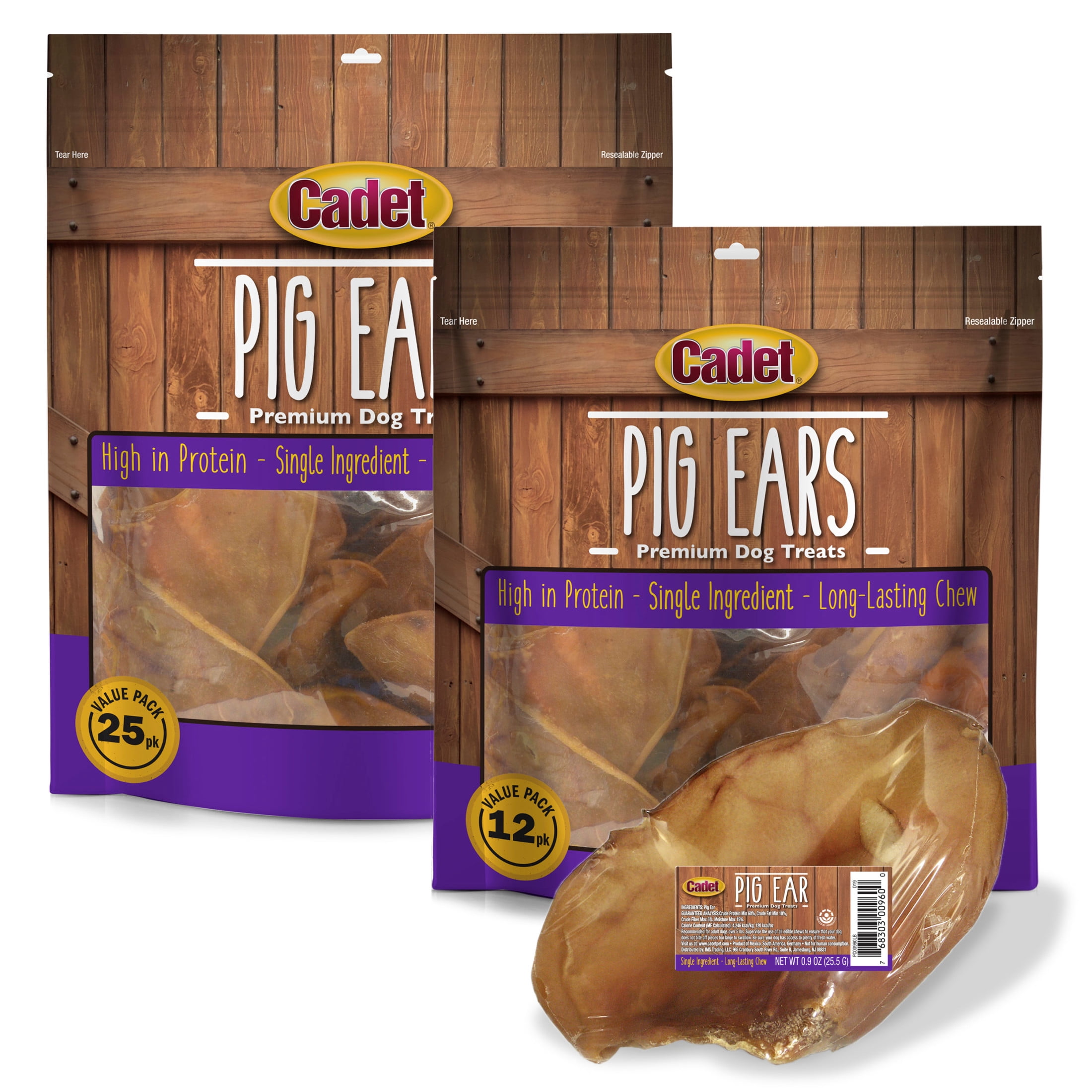Cadet Pig Ears Dog Treats, Natural Dog Chews, 10 Ounce, 12 Count
