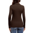 thumbnail image 4 of JYLFC Women's Long Sleeve Polo V Neck T Shirts Fall Ribbed Knit Slim Fitted Collared Tops, Brown M, 4 of 8