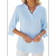 thumbnail image 2 of Blusa Informal de para Mujer, con Mangas 1/2 con Volantes, Cuello en V, Corte Holgado, Color Azul , Talla L, 2 of 6
