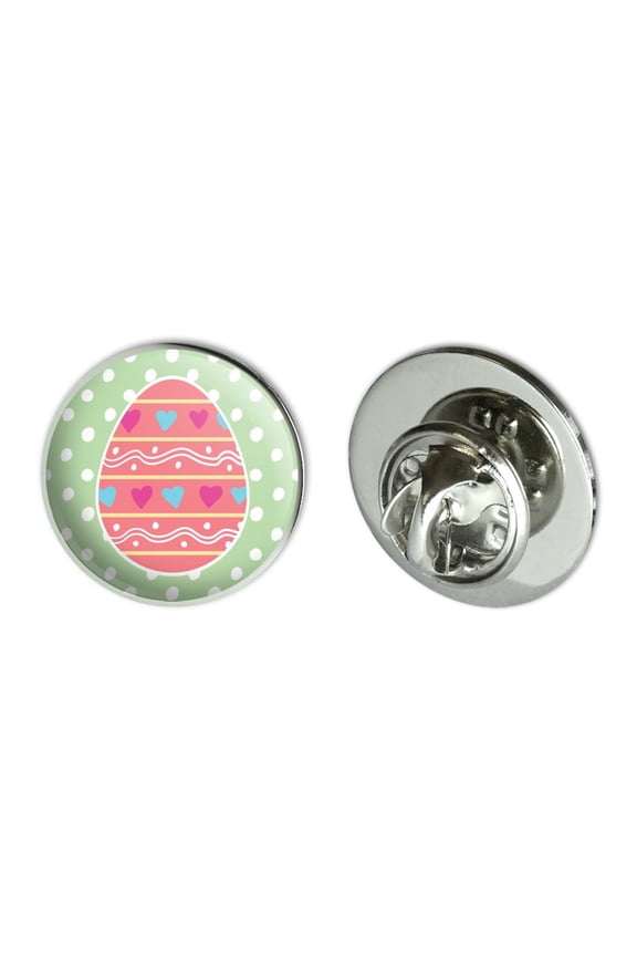 Cute Easter Egg Pink with Hearts Metal 0.75" Lapel Hat Pin Tie Tack Pinback