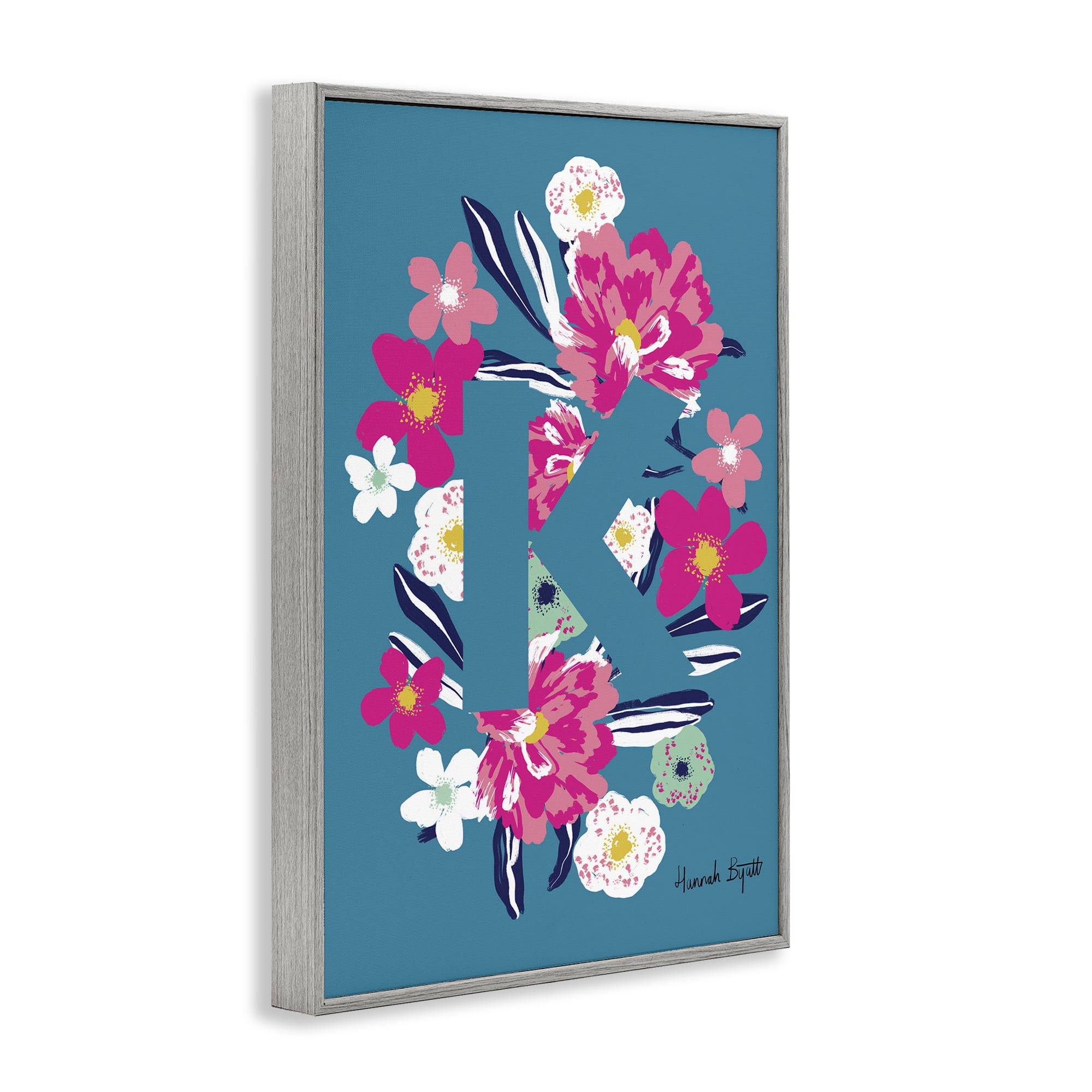 Stupell Industries Floral Bloom Letter K Botanical & Floral Painting Gray Framed Art Print Wall Art, 12 x 18