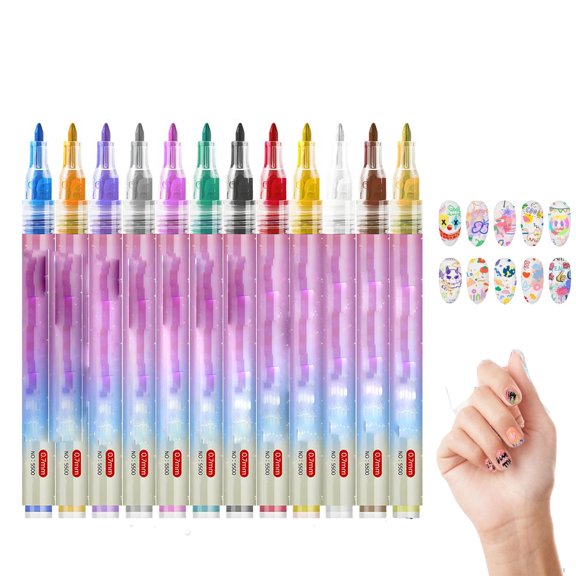 12 Colors Nail Art Pens Set, 2026 Upgraded Nail Art Markers for Kids, Quick Dry Long Lasting Nail Polish Pen, Ultra Thin Curve Diy Nail Doodle Pens