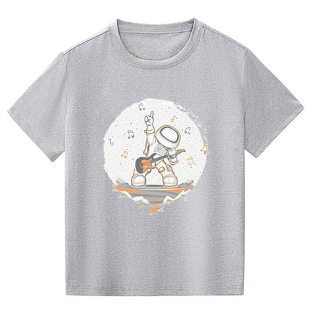 

GEZHEN Girls Tops Rock Astronaut Print Baggy Shirts for Girls Little Children and Big Kids Rock Astronaut Cartoon Print Boys and Girls Tops Short Sleeved T Shirts