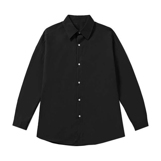 Funicet Man Solid Color Long Sleeve Shirt Workwear Button Lapel Blouse