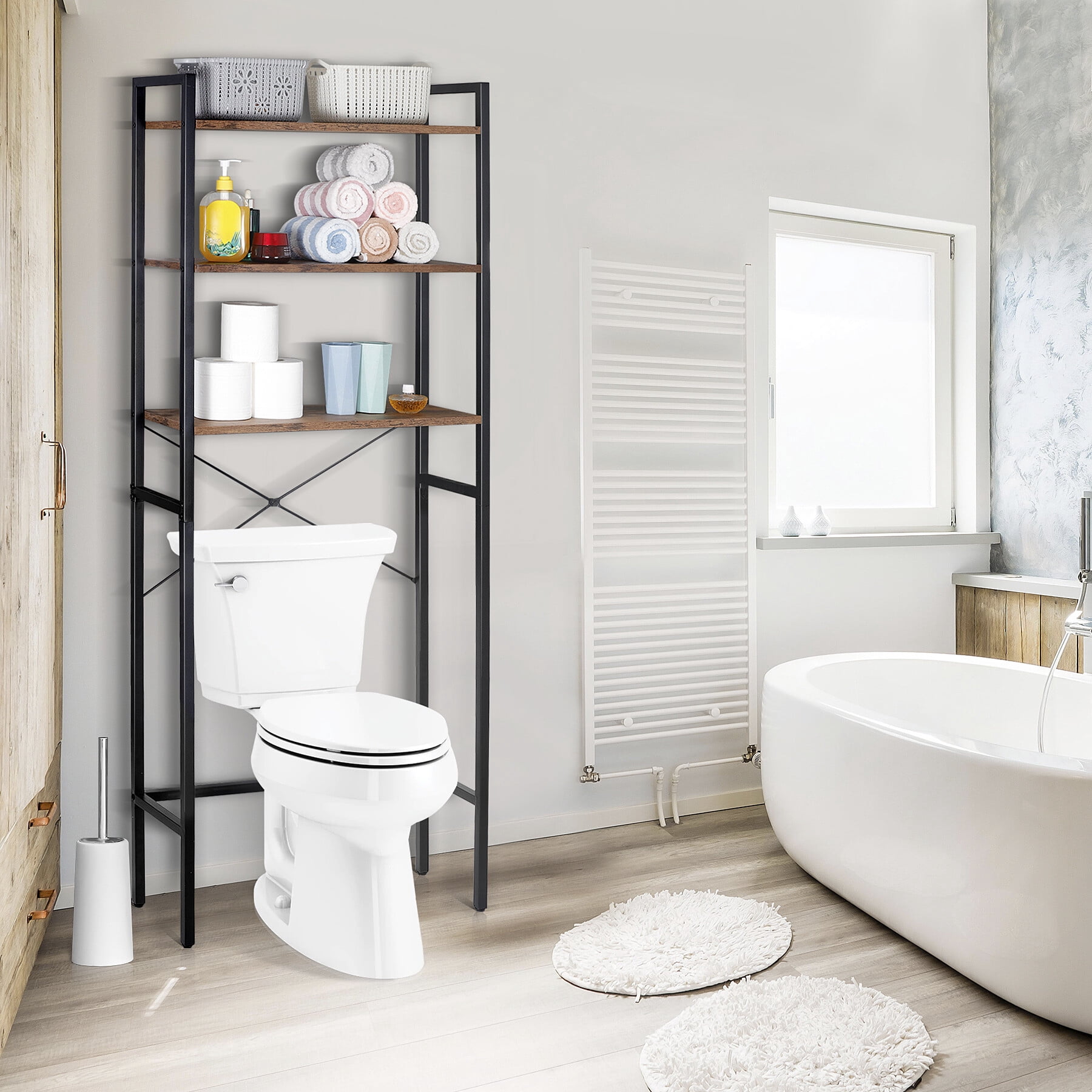 HomGarden Over-The-Toilet Storage 3-Shelf Industrial Bathroom SpaceSaver MDF Organizer Rustic Brown