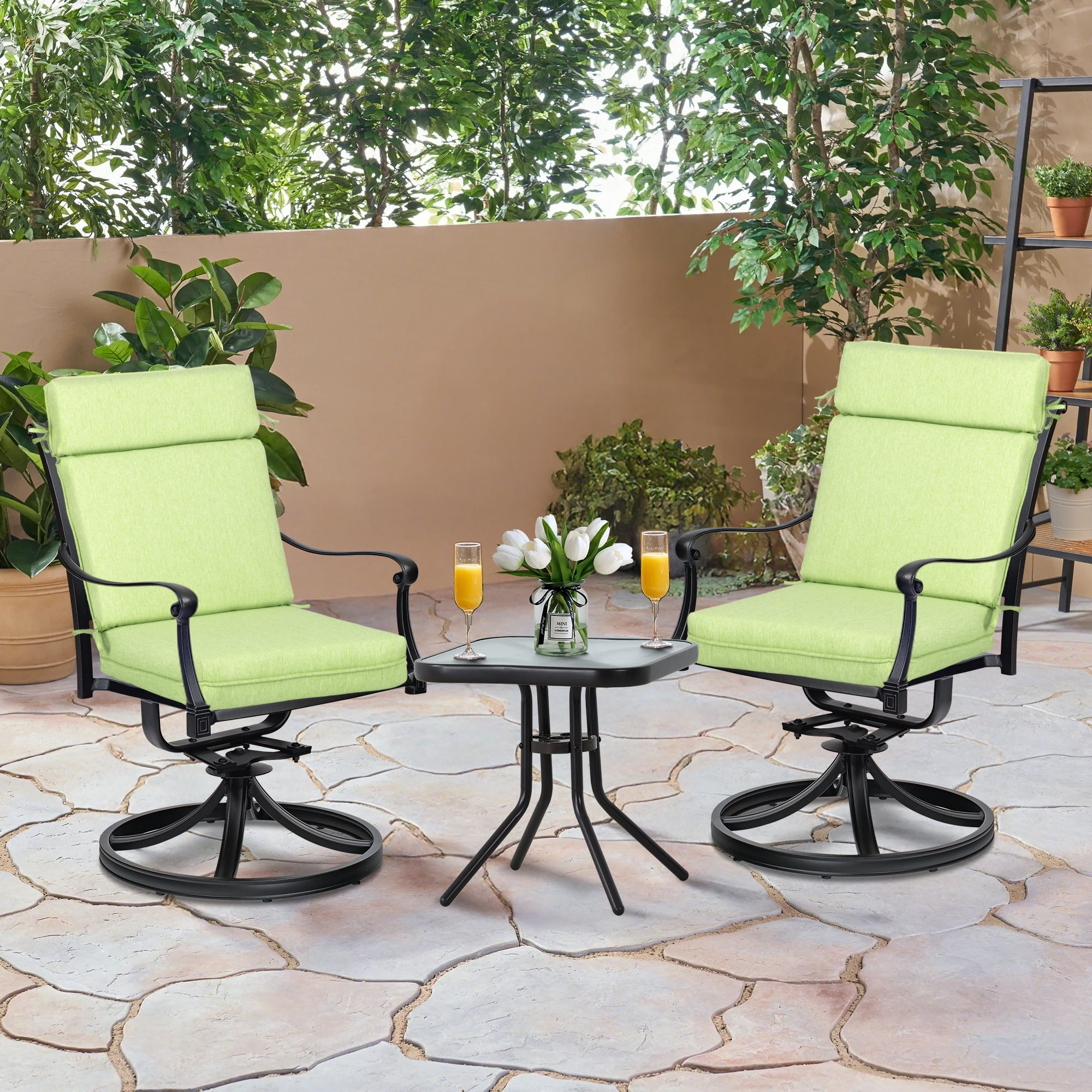 BPS Outdoor High Back Dining Chair Cushion Set, 37"x20"x2.8", TPU Water Repellent Coating&Stain Resistant, Polyester Fabric Cover with Ties and Zipper, Green, Set of 4
