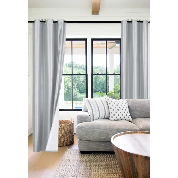 Gorgeous Home Linen 2‑Panel Blackout Thermal Window Curtains, Bronze Grommet Top, Grey Silver, 95 in Long Adam Home Décor