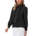 thumbnail image 4 of INSPIRE CHIC Women's Ruffled Button Down Shirts Trendy Casual Long Sleeve Blouse Elegant Work Office Tops M Black, 4 of 5
