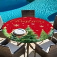 thumbnail image 6 of Christmas Tree Round Tablecloth, Fitted Table Cover with Elastic for 55"-60" Round Tables, Winter Snowflakes Xmas Pine Tree Red Table Cloth Outdoor Indoor Dinning Party Waterproof Tablecloths, 6 of 7