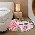 thumbnail image 3 of Summer Ocean Surfboard Round Living Room Rugs 5 ft, Beach Slippers Flower Palm Leaf Pink Plaid Washable Area Rug with Non-Slip Sturdy Edge Binding Round Carpet for Entryway Kitchen Bedroom Bathroom, 3 of 9