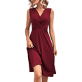 thumbnail image 3 of Vestido de Verano para Mujer, Cruzado, con Escote en V, Sin Mangas, Acampanado, Color Rojo Vino, Talla XXL, 3 of 8