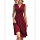 thumbnail image 3 of Vestido de Verano para Mujer, Cruzado, con Escote en V, Sin Mangas, Acampanado, Color Rojo Vino, Talla XXL, 3 of 8