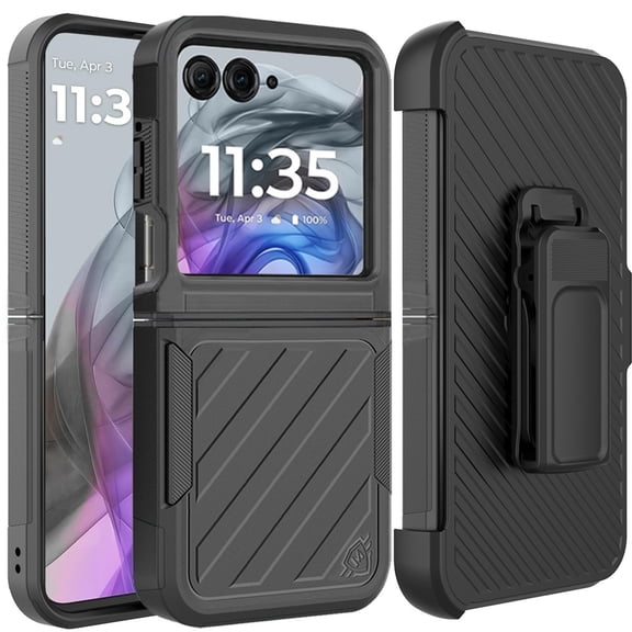 Military Grade Noble Hybrid Armor Case with Belt Clip Holster for Motorola Razr 2025 / 2024 - Black
