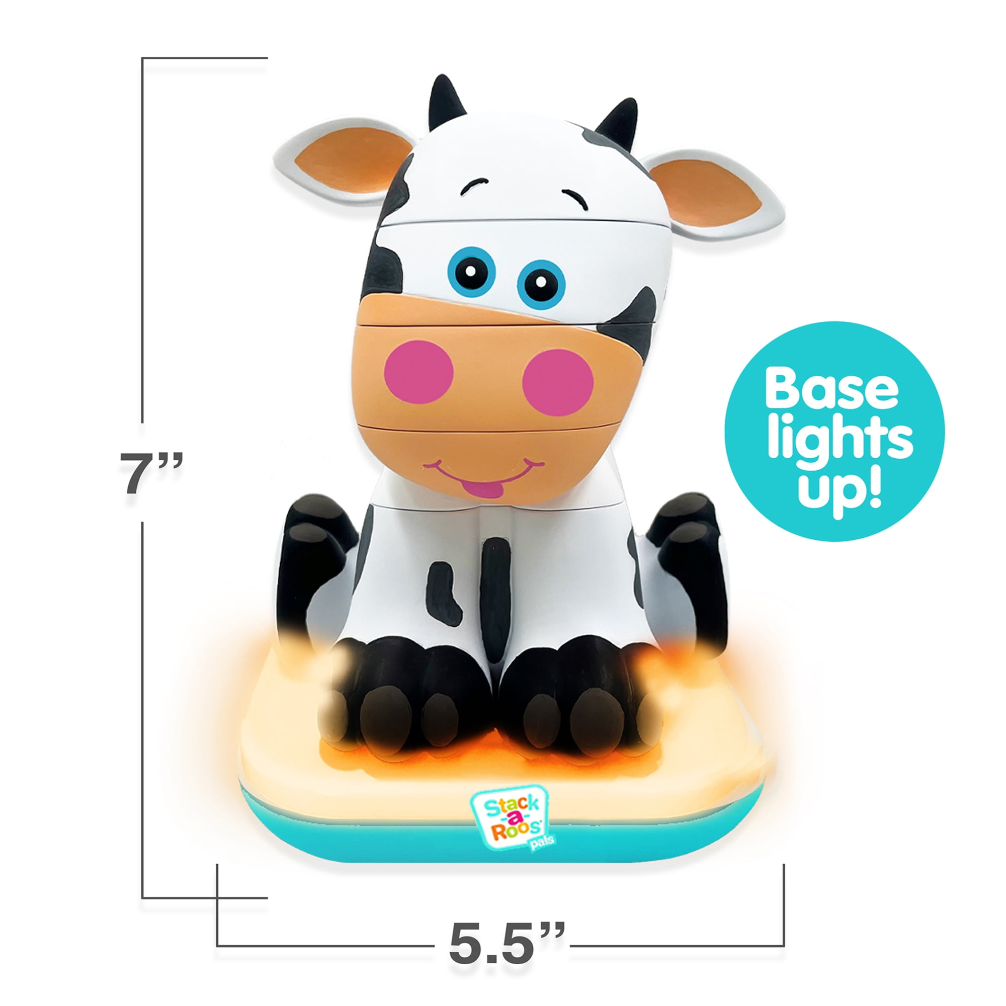 Stack-a-Roos Pals: Baby Cow - Lights & Sounds, Toddlers Ages 12+ Months, 5 Piece Stacking Animal Tower, Boys & Girls
