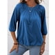 thumbnail image 3 of Blusa de mujer con cuello redondo, Color puro, manga tres cuartos, camiseta holgada para mujer para primavera, verano y otoño, 3 of 6
