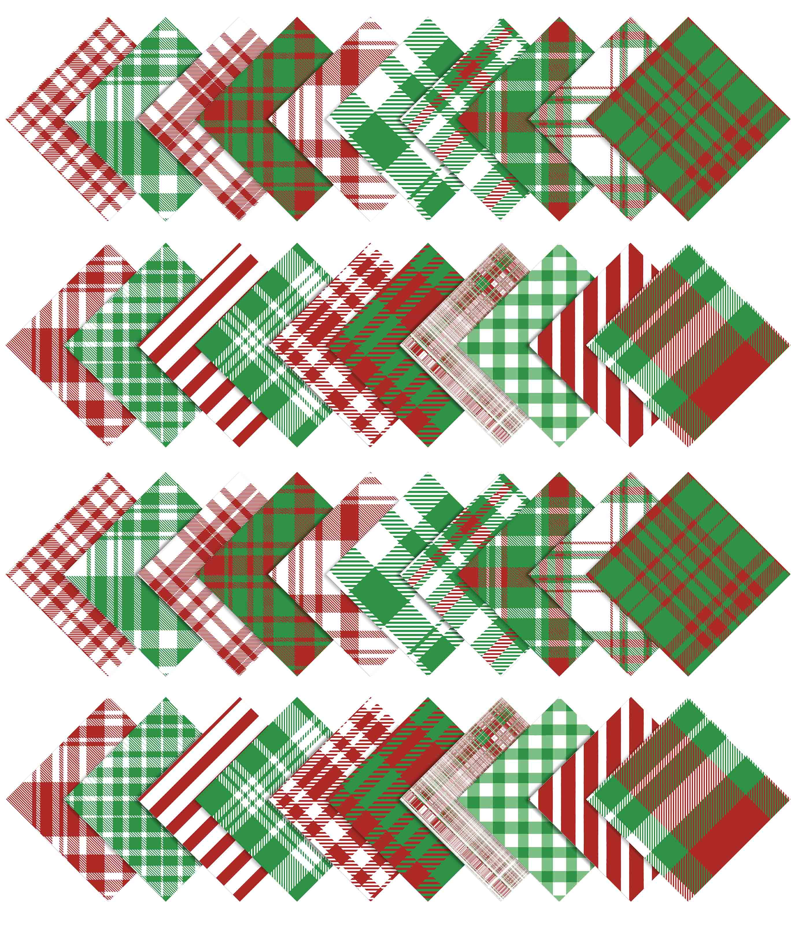 Soimoi Precut 10-inch Check Prints Cotton Fabric Bundle Quilting Squares Charm Pack DIY Patchwork Sewing Craft- Red & Green