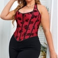 thumbnail image 3 of Playeras,Blusas y Tops,Ropa para Mujer Camiseta sin espalda Corsé para mujer Top Bustier Corset Top Tight Fitting Corset Tank Top Suspender Top Solid Short Fashion (Red, XXL), 3 of 7