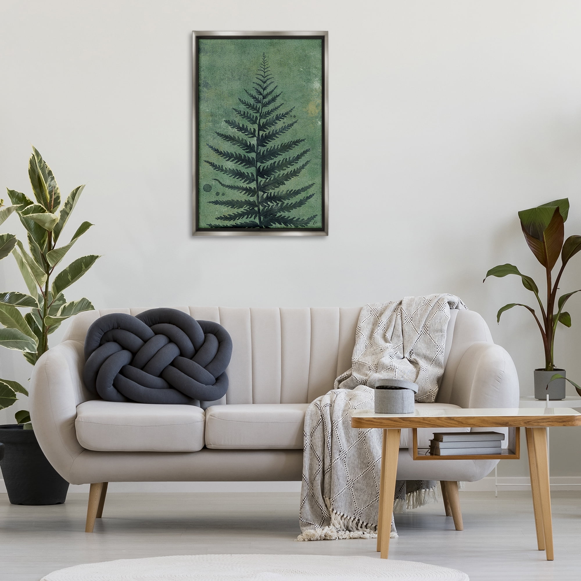 Stupell Industries Rustic Fern Impression Plants & Flowers Painting Gray Floater Framed Canvas Art Print Wall Art, 21 x 31