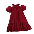 thumbnail image 3 of Milgrthf Toddler Girls Midi Dress Pleated Lantern Sleeves Off Shoulder Halter A-Line Ruffle Dresses 3-6 Years Red, 3 of 4