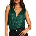 thumbnail image 1 of xiaxaixu Women Sequined Romper, Sleeveless Backless V Neck Solid Color Summer Street Short Jumpsuit, 1 of 6