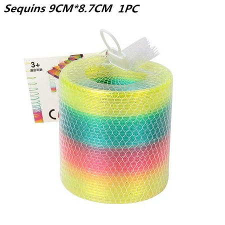 Funny Creative Magical Folding Toys Plastic Rainbow Circle Slinky Spring Coil for Children Early Development Educational Sequins 9CM 1PC