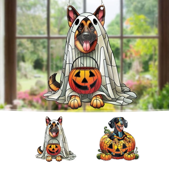 Fiudx Decoración de Calabaza de Halloween para Perro, Colgante de Ventana de Acrílico, Diseño Festivo Llamativo, Multifuncional para Fiestas, Fácil Instalación, Apto para Puerta de Entrada o Porche,