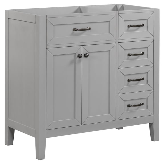 Grey 36" Bathroom Vanity Base - Solid Wood & Board Modern Style With Drawers Basket Freestanding Cabinet Assembly Required Cabinet. Drawer Storage Feature. Rubber . Freestanding.