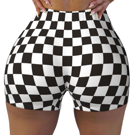 Kdxio Black and White Checkerboard Print Workout Shorts for Women Seamless Soft Smooth Gym Yoga Scrunch Active Shorts