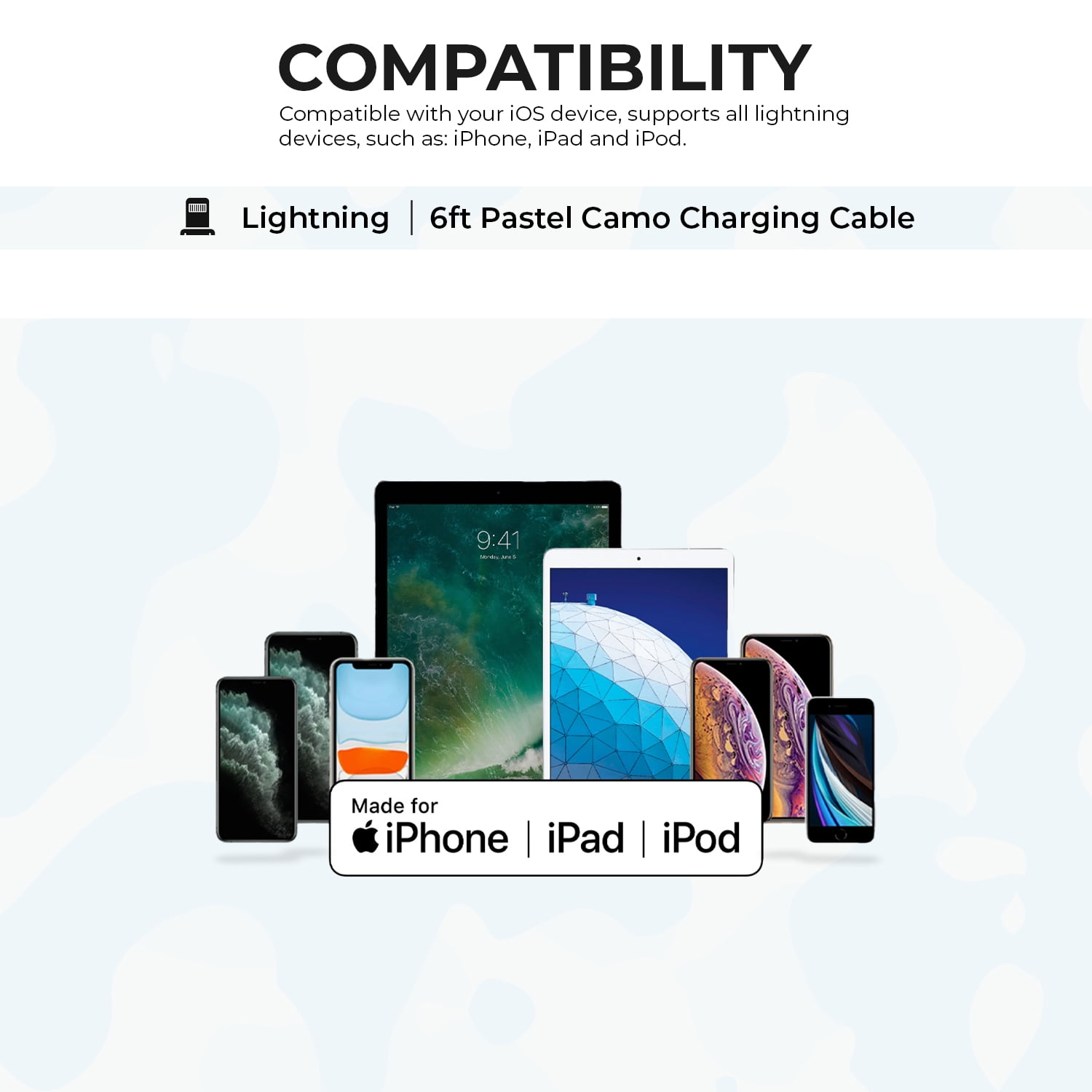 Liquipel Powertek Pastel Camo USB-A to Lightning - Blue