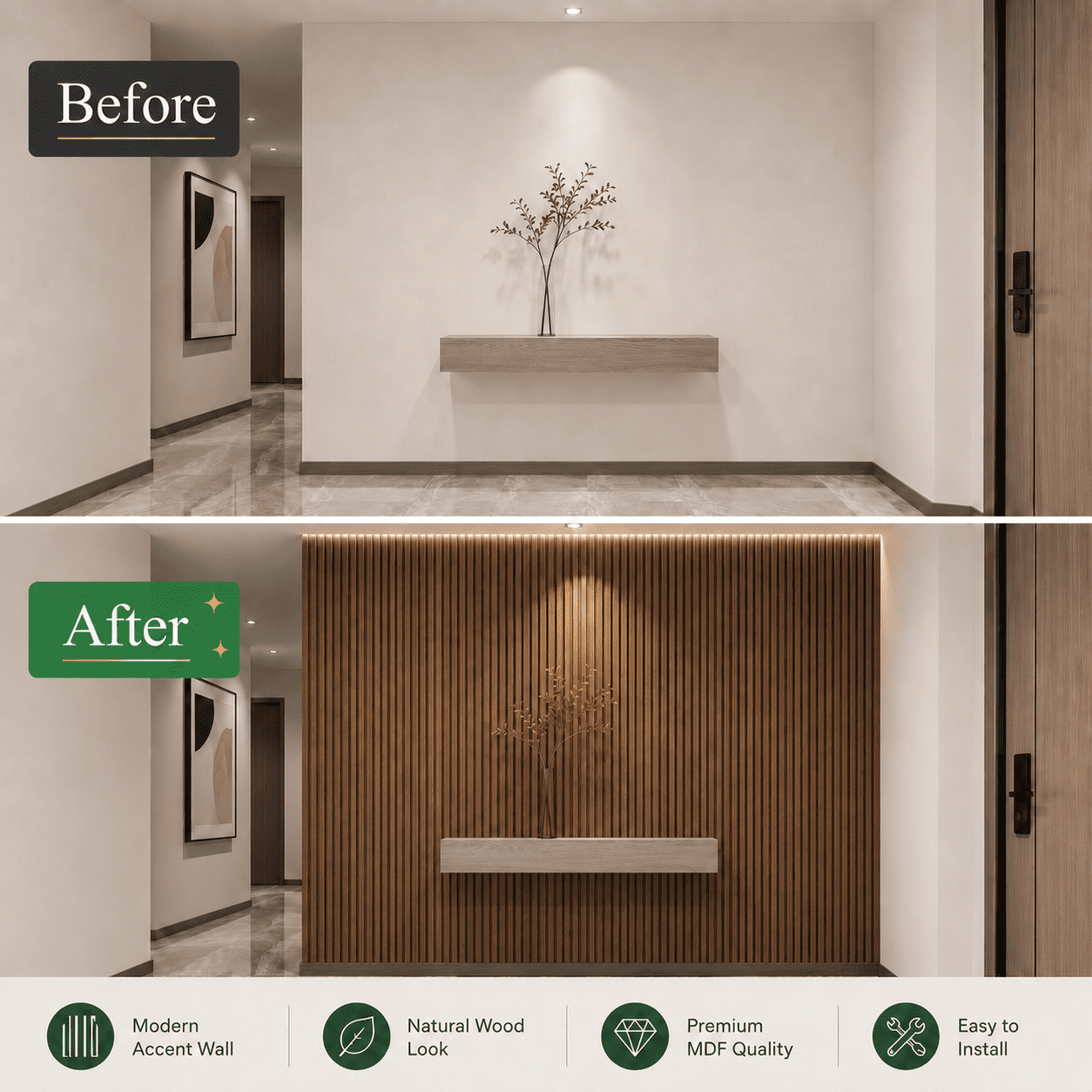 Yeslife 6 pcs Slat Wall Panels, 94.49 x 7.44 in, Walnut MDF, 3D Decorative Design for Interior Walls and Ceilings