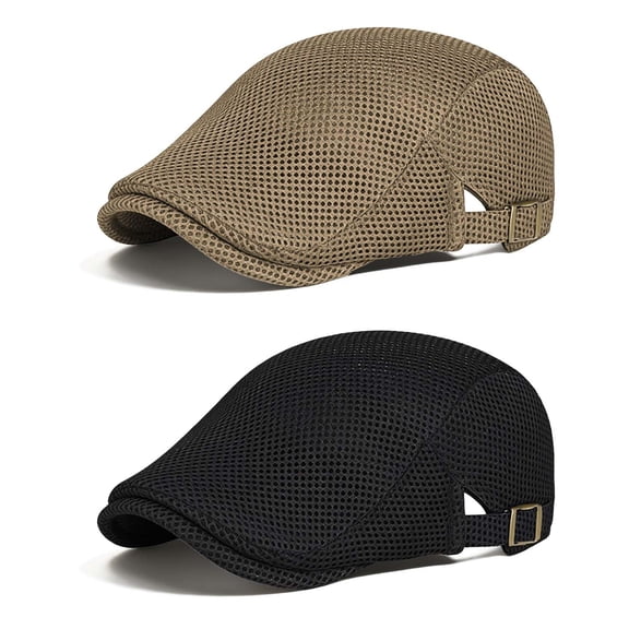 Minzimin Men's Flat Caps Mesh,2 Pcs Adjustable Breathable Newsboy Beret Ivy Irish Cabbie Hat for Outdoor Activities