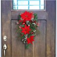 thumbnail image 6 of Uutvmp Artificial Christmas Teardrop, Hanging Christmas Swag with Christmas Red Flowers, Winter Pine Needles Poinsettia Wreath Swag for Wall Front Door Lintel Festival, 6 of 9