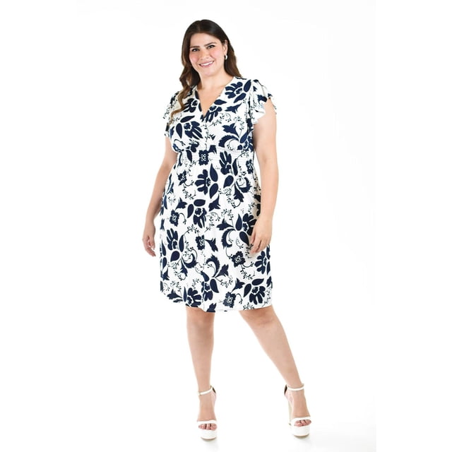 Vestido floreado Roman Fashion Tallas Extras 8867-14 Marino Flor azul marino 40