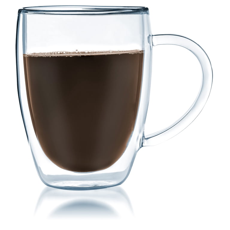 Bistro Mug with Handle from JavaFly, Double Walled Thermo Glass Cup, Set of  2 - 12oz - Walmart.com