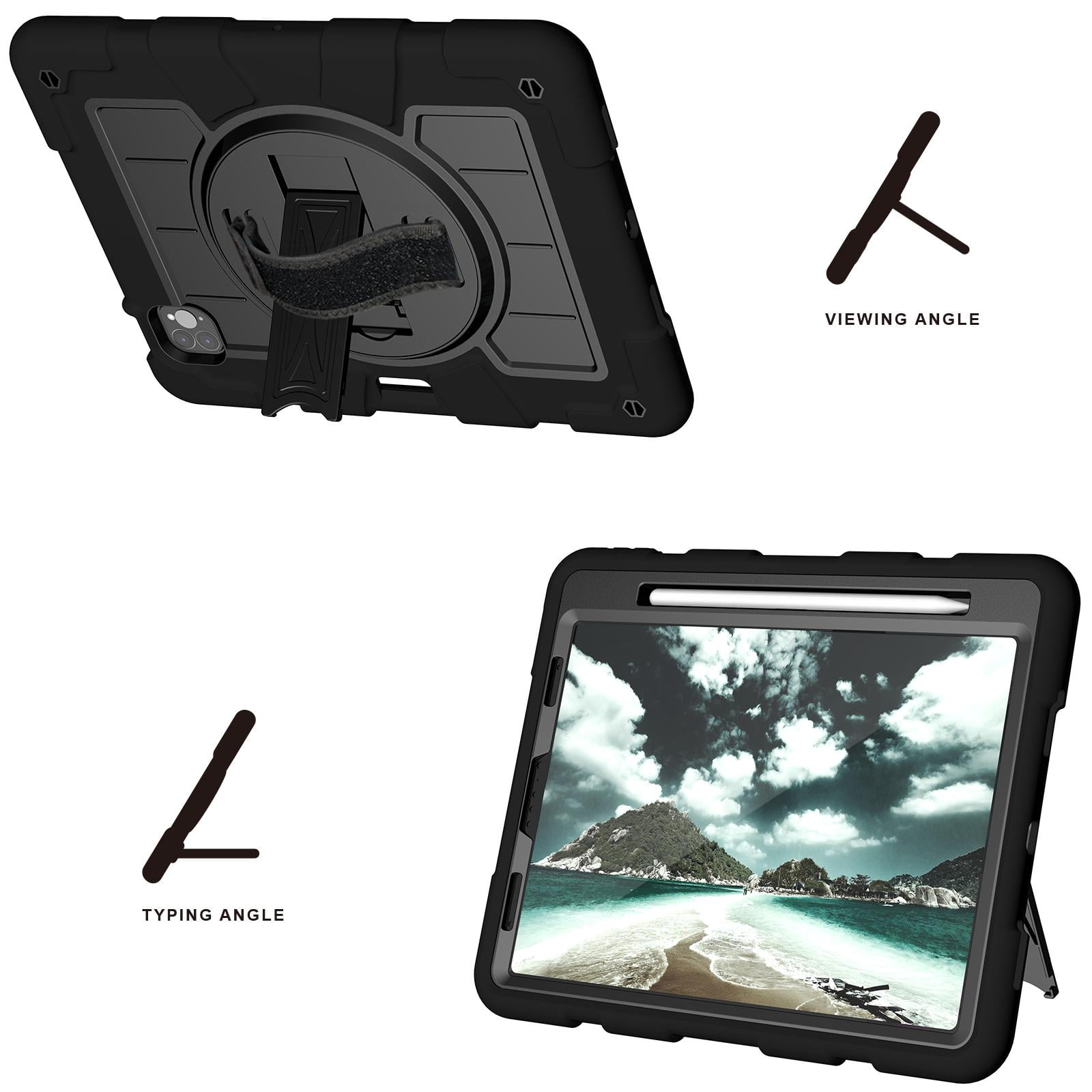 Shockproof Case for Apple iPad Air 11 Inch M4 M3 M2 2026/2025/2024, with Pencil Holder iKids Friendly Hand Strap Shoulder Strap Kickstand Anti-Scratch Case Cover for iPad Air 11",Black