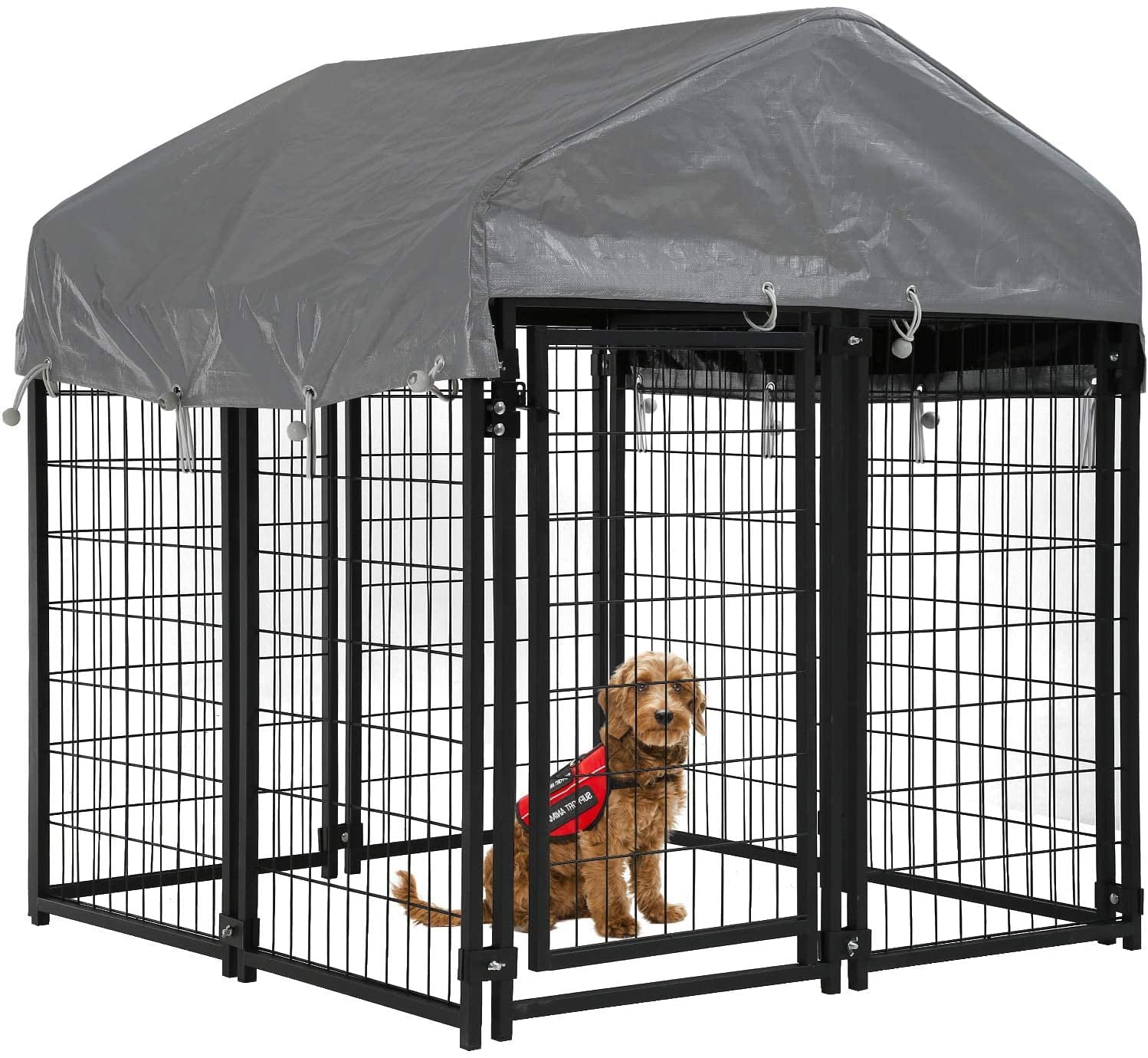 4 x 4 x 4.3,7.5 x 3.75 x 5.8 Feet BestPet Dog Crate Pet Kennel Cage Puppy Playpen Wire Animal Metal Camping Indoor Outdoor Cage for Large Dogs with Roof 