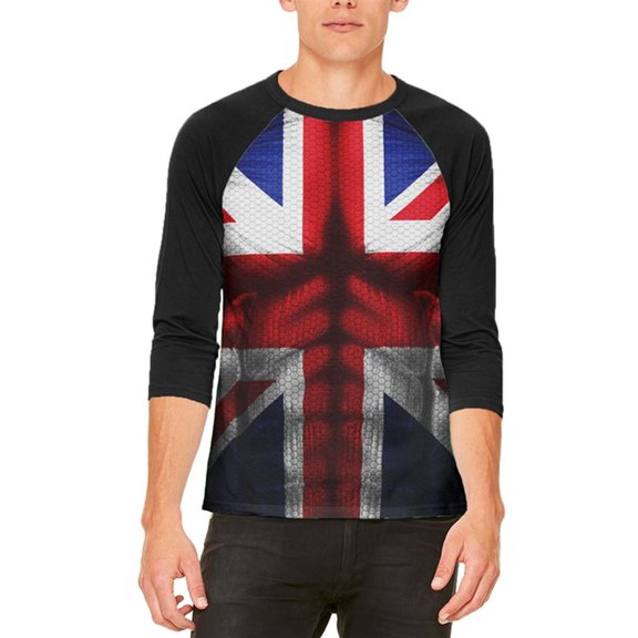 Halloween Union Jack British Flag Superhero Costume Mens Raglan T Shirt