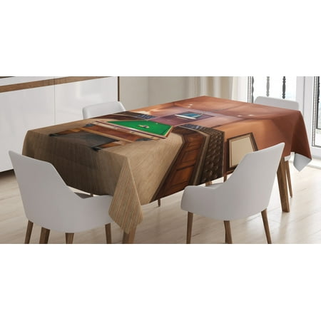 

Modern Decor Tablecloth Entertainment Room in Luxury Mansion Pool Table Billiard Lifestyle Rectangular Table Cover for Dining Room Kitchen 60 X 90 Inches Cinnamon Brown Green by Ambesonne