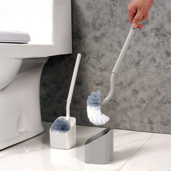 HengDidi Gray & White Modern Toilet Brush Set with Thickened Anti-Tip Base, Easy Assembly and Washable Brush Head for Bathroom Maintenance