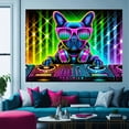 thumbnail image 6 of 1 piece, black light ultraviolet reaction tapestry, 2D Flat personalized DJ French Bulldog pattern design, wall art hanging flag, a tapestry that gels in the dark background, suitable for bedroom/liv, 6 of 10