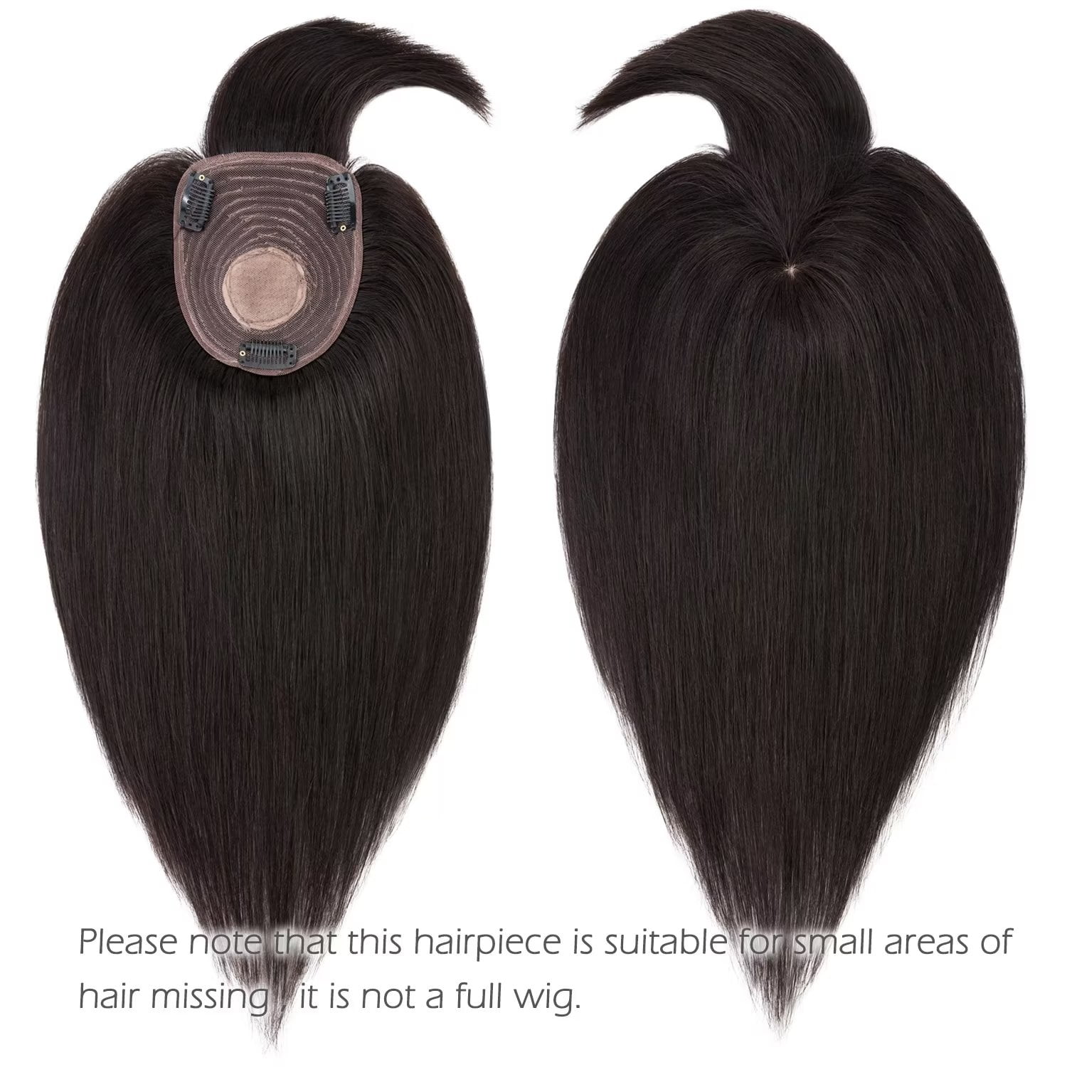 Benehair 10*12cm 100% Remy Human Hair Extensions Clip In Women's Topper Toupee Hairpiece With Bang Mono Base Wiglet Hair Loss Black US