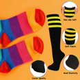 thumbnail image 6 of Couver 2-Pairs Women's Triple Striped Knee High Tube Cotton Socks Size 9-11, Black / Lavender, 6 of 8